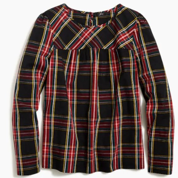 J. Crew Tops - J. Crew Puff Sleeve top - Stretch Poplin Tartan